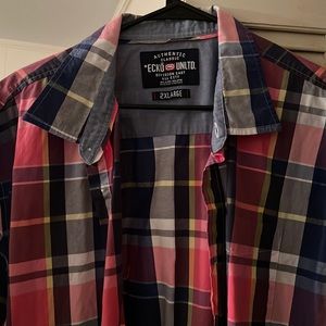 Pink navy blue and plum button up XXL
